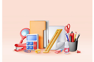 3d set of office stationery elements, an Education Illustration by Abscent