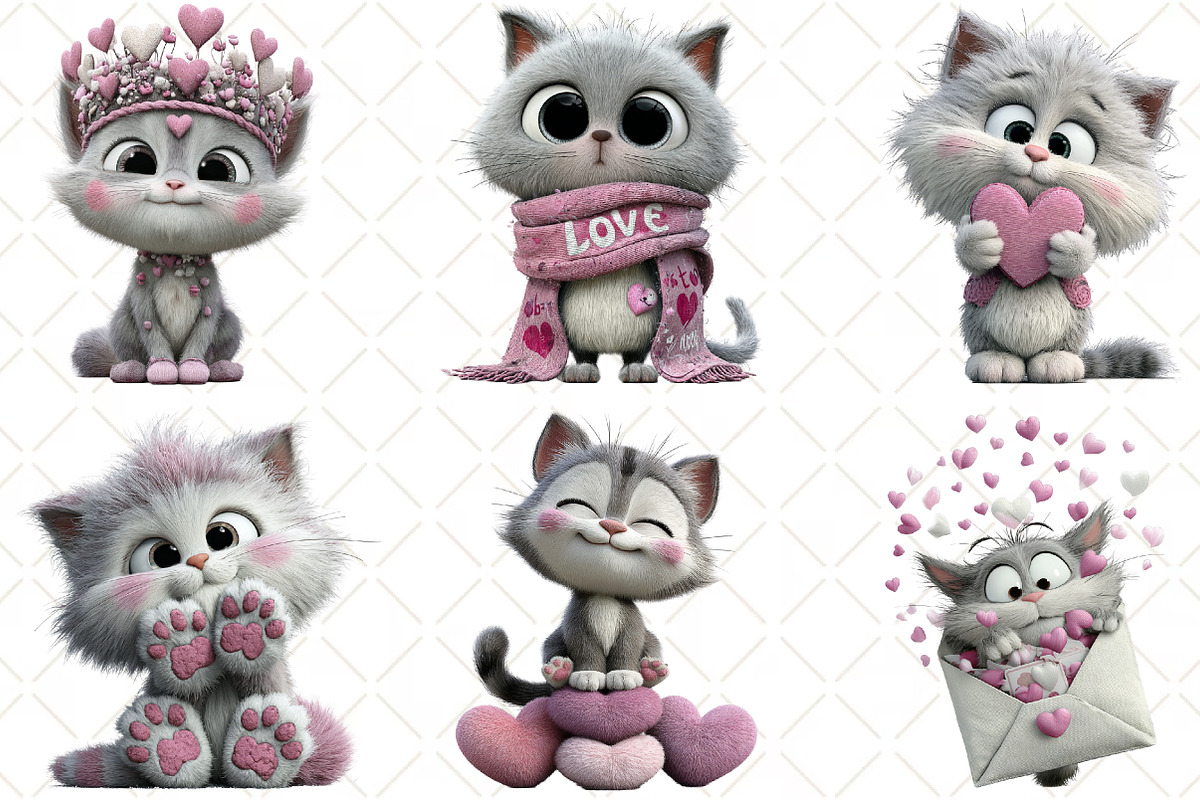 Whimsical Valentine Cat Clipart, an Illustration by Black Bird Studio (Photo 6 of 6)