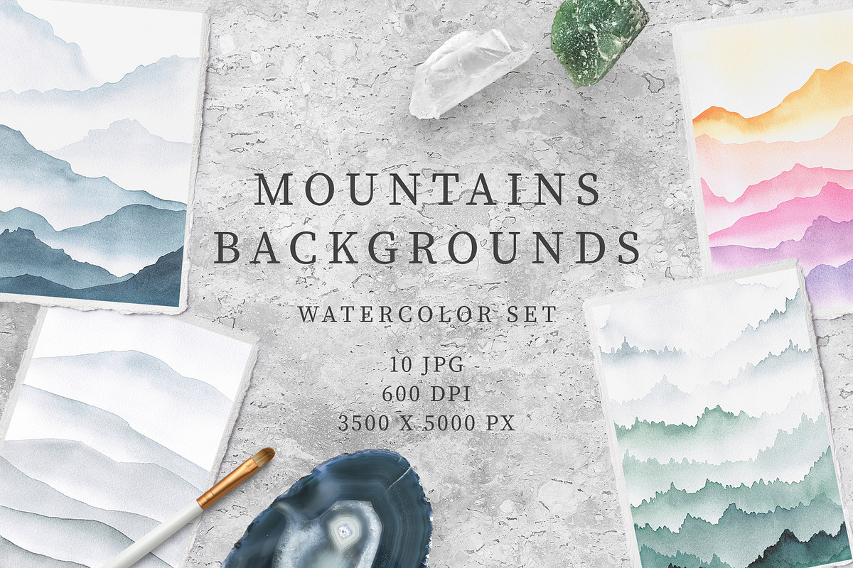 Watercolor mountains backgrounds, a Background Graphic by LeriaArt watercolor (Photo 1 of 5)