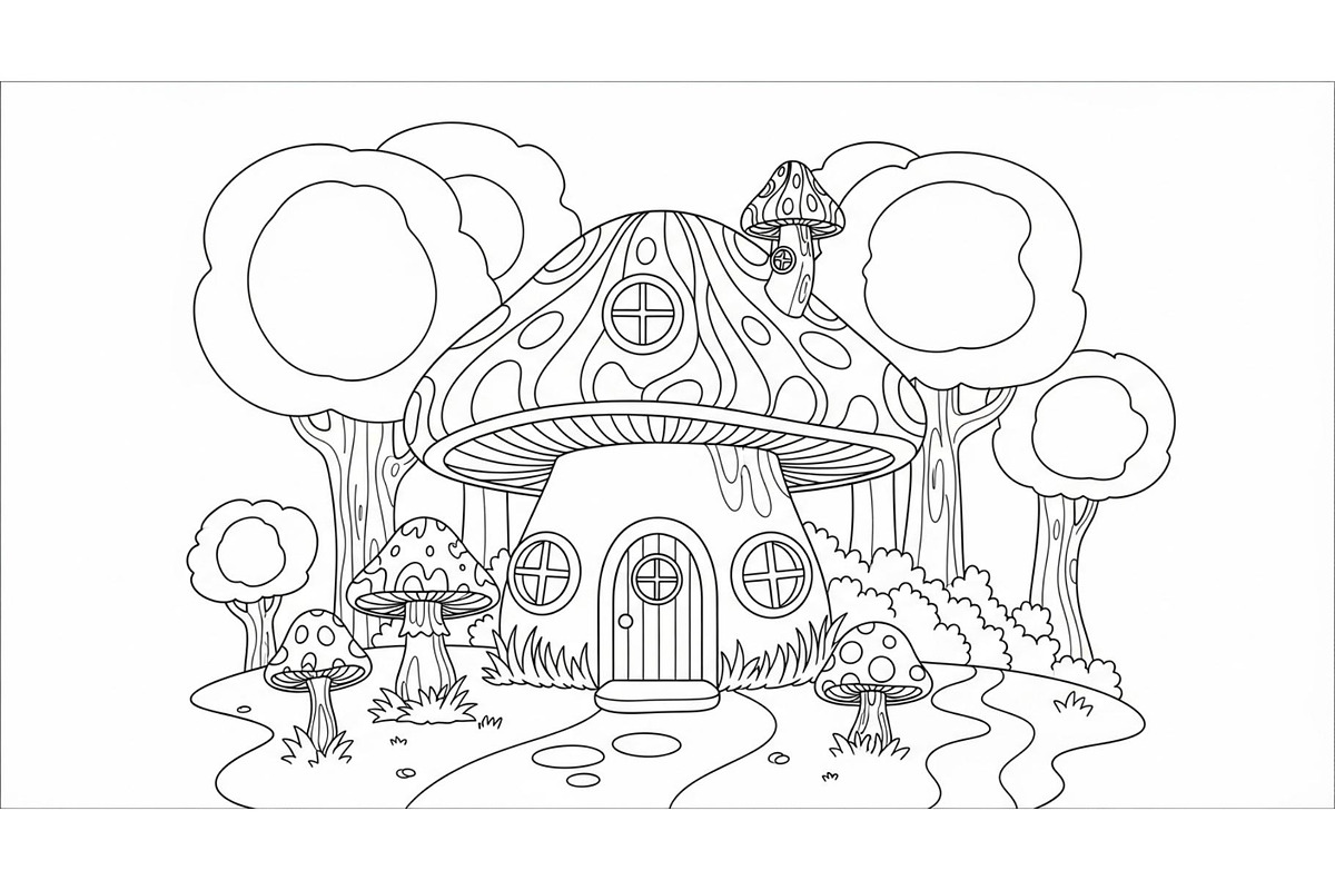 Whimsical Mushroom House Line Art bu, an Illustration by Designs_River (Photo 4 of 51)
