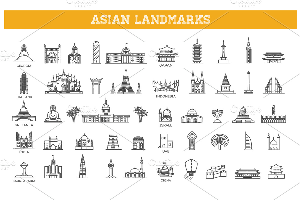 Asian Landmarks icons, an Object Illustration by Tettygreen