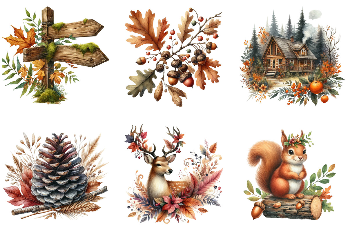 Watercolor Autumn Forest Clipart, a Seasonal Illustration by DreamArtGraphic (Photo 3 of 4)