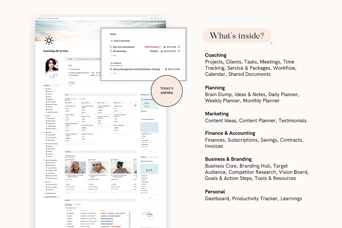 Notion Coaching Business Planner, a Stationery Template by TheCoastlineStudio (Photo 2 of 10)