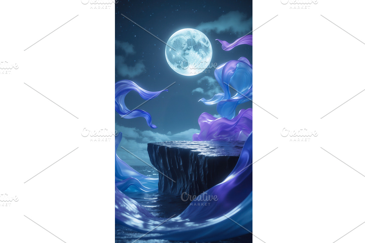 Surreal night landscape with glowing, an Illustration by tilialucida