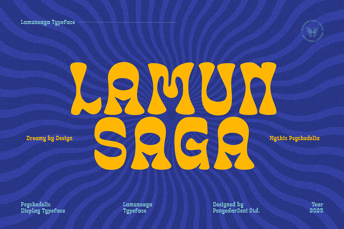 Lamunsaga – Psychedelic Typeface, a Sans Serif Font by Pengedar Seni (Photo 1 of 8)