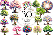 Happy Spring Tree Clipart - Pink., an Illustration by KennedyStudio (Thumbnail 1 of 5)