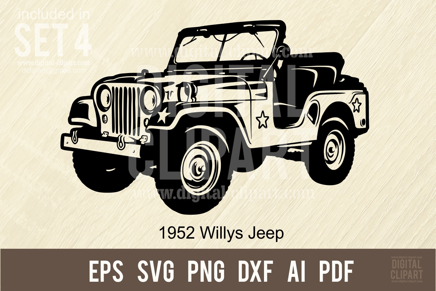Willys Jeep 1952 Classic Car Cut SVG, an Illustration by Digital-Clipart