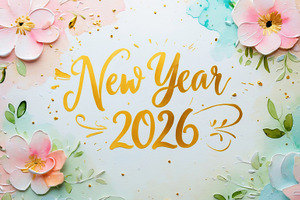 New Year 2026 with Watercolor Flower, an Abstract Photo by Perpis