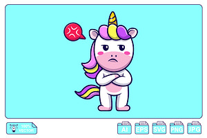 Cute Angry Unicorn Cartoon