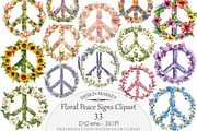 Watercolor Floral Peace Signs Clipar, a Seasonal Illustration by Design Market (Thumbnail 1 of 4)
