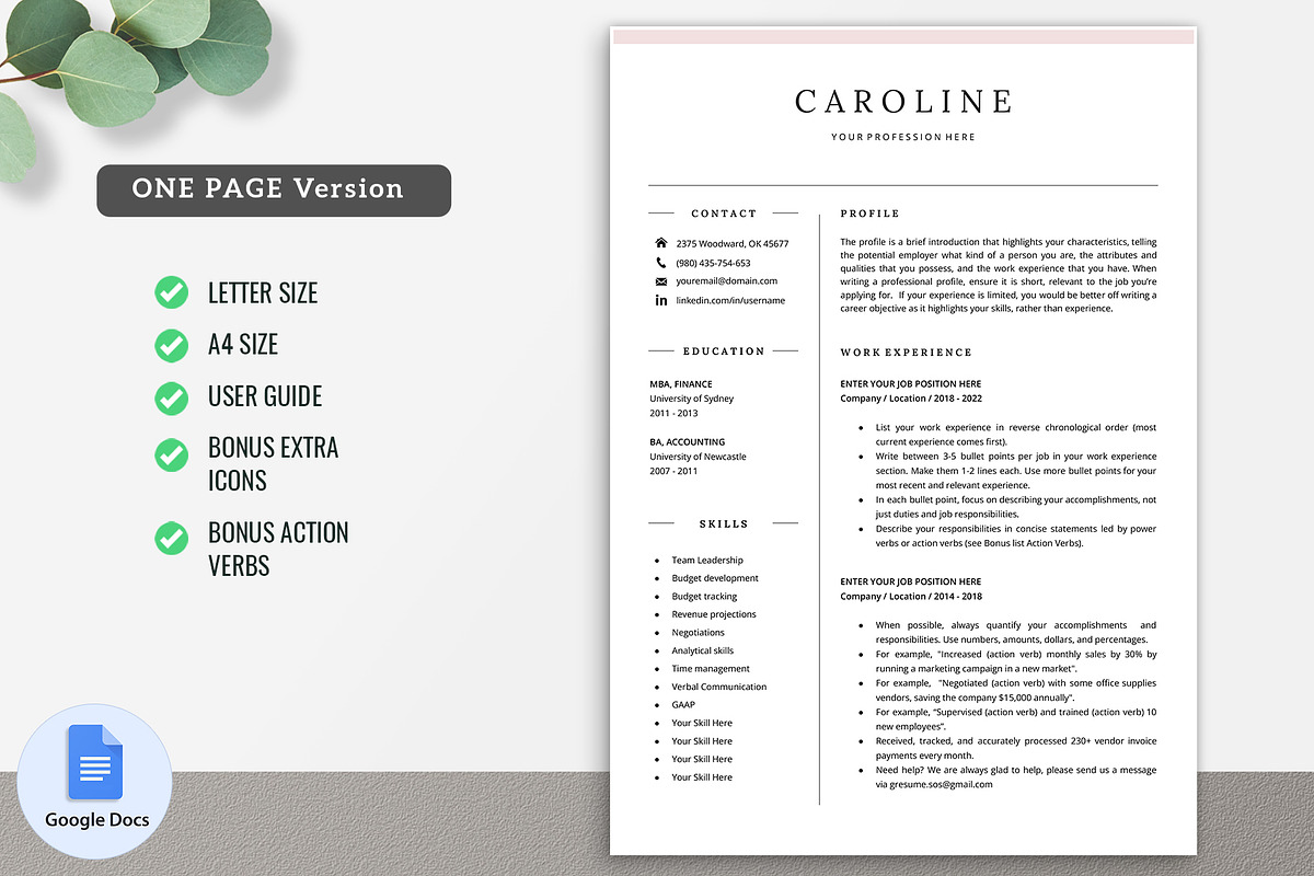 Google Docs Resume Template 03, a Resume Template by GResume (Photo 2 of 8)