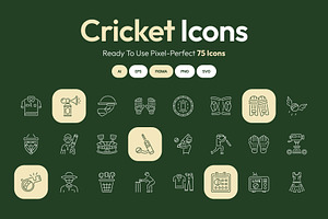 Cricket Icon Art Set, an Outline Icon by Prosymbols