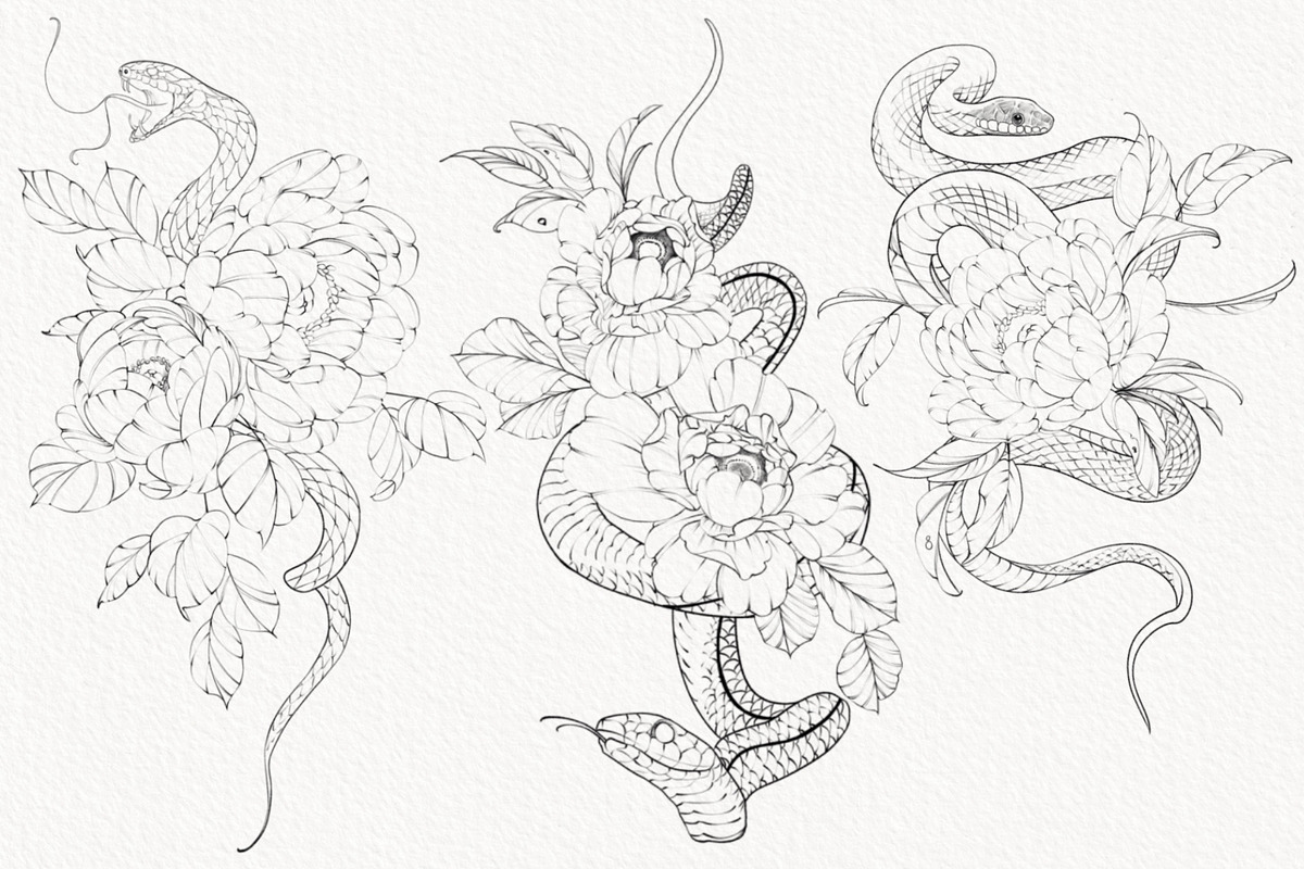 Procreate Snake stamps with flowers., a Brush Add-On by AnnaPolitmerskaja (Photo 2 of 8)