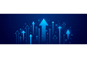 Blue neon arrows growing up, a Finance Illustration by art PVP - market