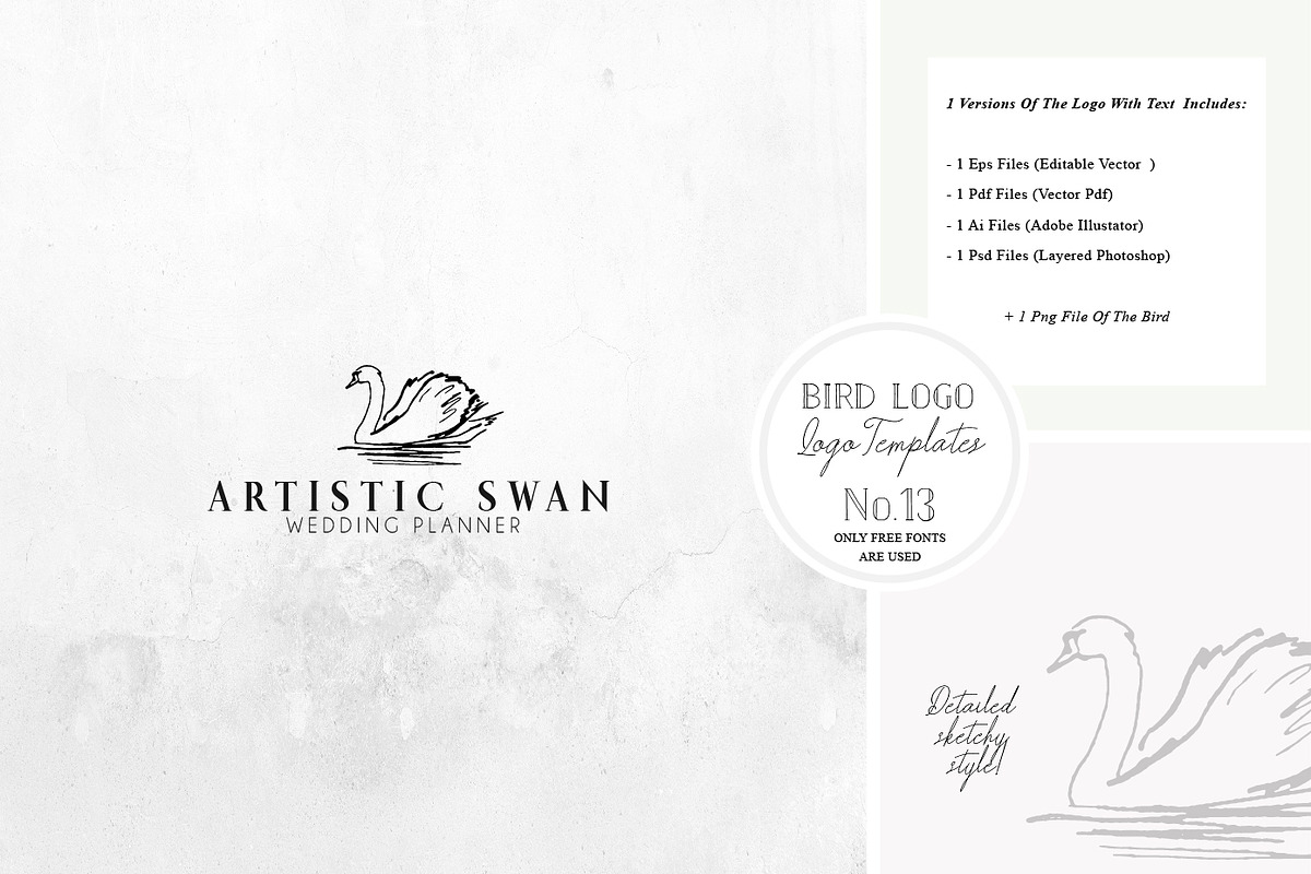 Bird Logo Artistic style Swan 13, a Branding & Logo Template by Whimsical Logoshop