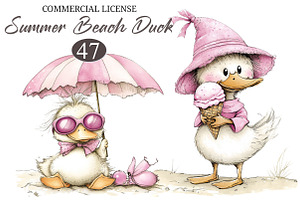Whimsical Summer Beach Duck Clipart, an Illustration by designcity5