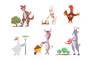 Animals gardening. Funny cartoon, an Animal Illustration by Onyx