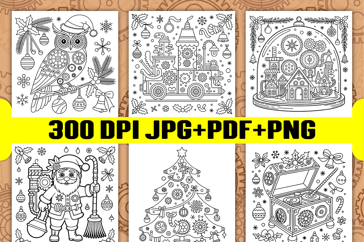 Steampunk Christmas Coloring Book, a Seasonal Illustration by Ink Gallery (Photo 4 of 5)