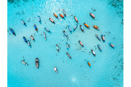 Aerial view of colorful boats, sea, a Nature Photo by den-belitsky