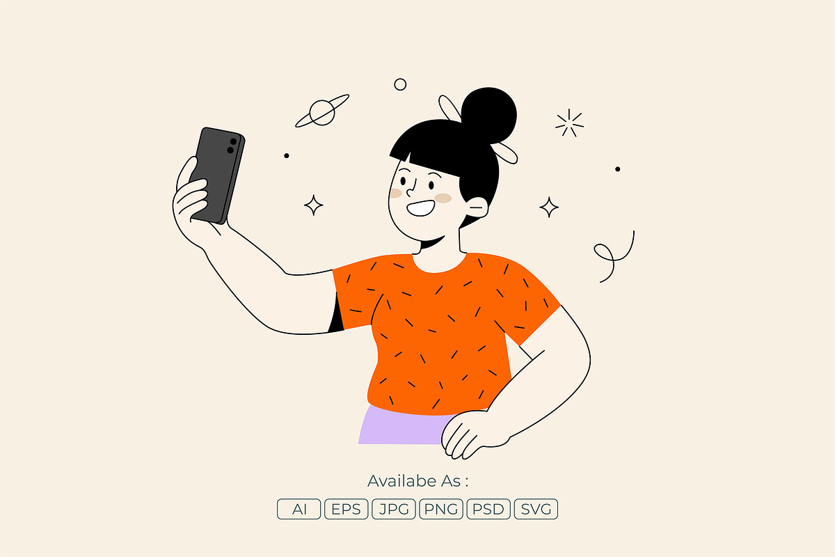 Cheerful Girl Taking Phone Selfie, a Person Illustration by Partikusi Design (Photo 2 of 3)