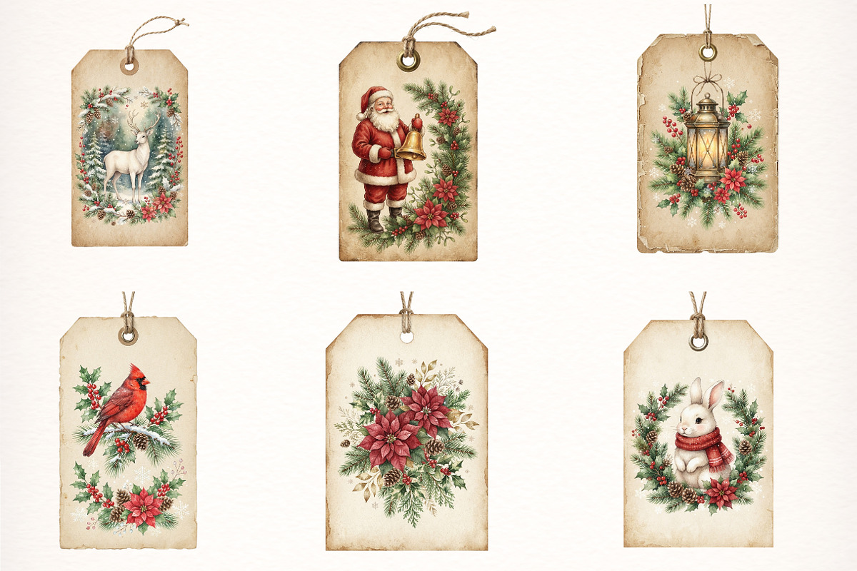 Vintage Christmas Gift Tags Bundle, a Transportation Illustration by Digital Artistic99 (Photo 3 of 9)