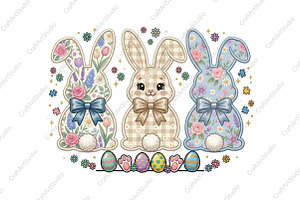 Easter Bunnies Floral Gingham Bunny, an Illustration by CraftArtStudio