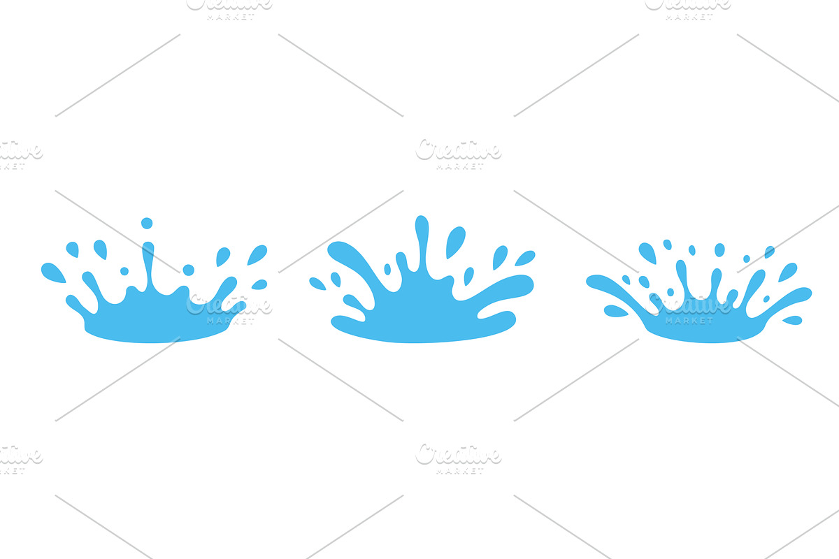 Set of three blue water splash, an Illustration by GraphiShop