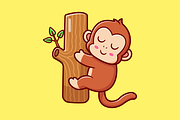 Cute Monkey Hanging On Tree Cartoon, an Animal Illustration by Catalyst Labs (Thumbnail 1 of 3)