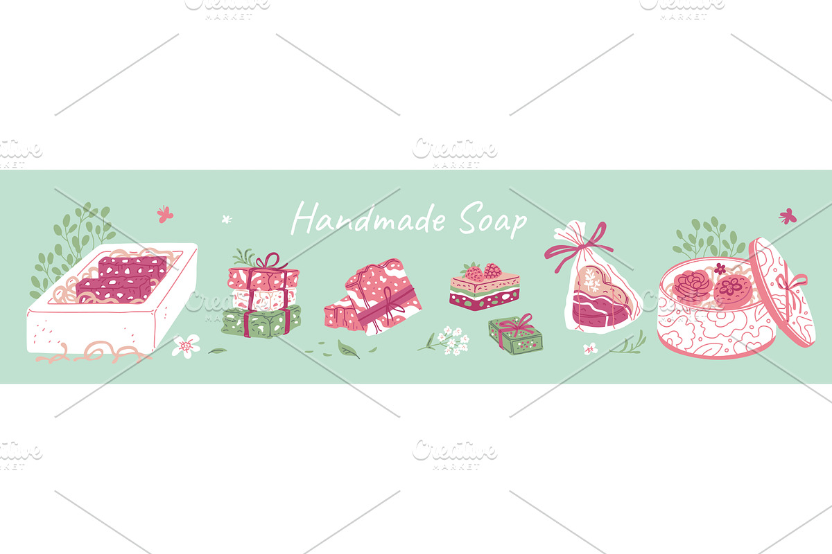 Handmade natural soap vector banner, an Illustration by Sabelskaya