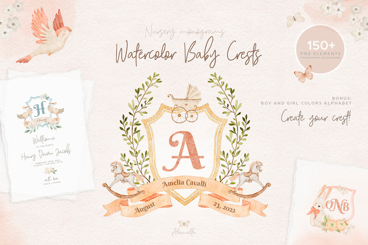 Watercolor Baby Crests Creator, an Illustration by Alamella (Photo 1 of 14)
