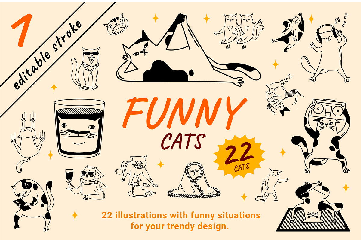 22 Funny cats vector illustration 1, an Animal Illustration by Yanakicc (Photo 1 of 10)