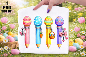 Cute Easter Pencil Set PNG, an Illustration by Daily.Designs