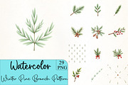 Winter Pine Branch Pattern Clipart, an Illustration by CrexoraLab (Thumbnail 1 of 5)