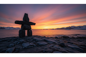Inukshuk rock landmark stands, an Architecture Photo by Igor Tichonow