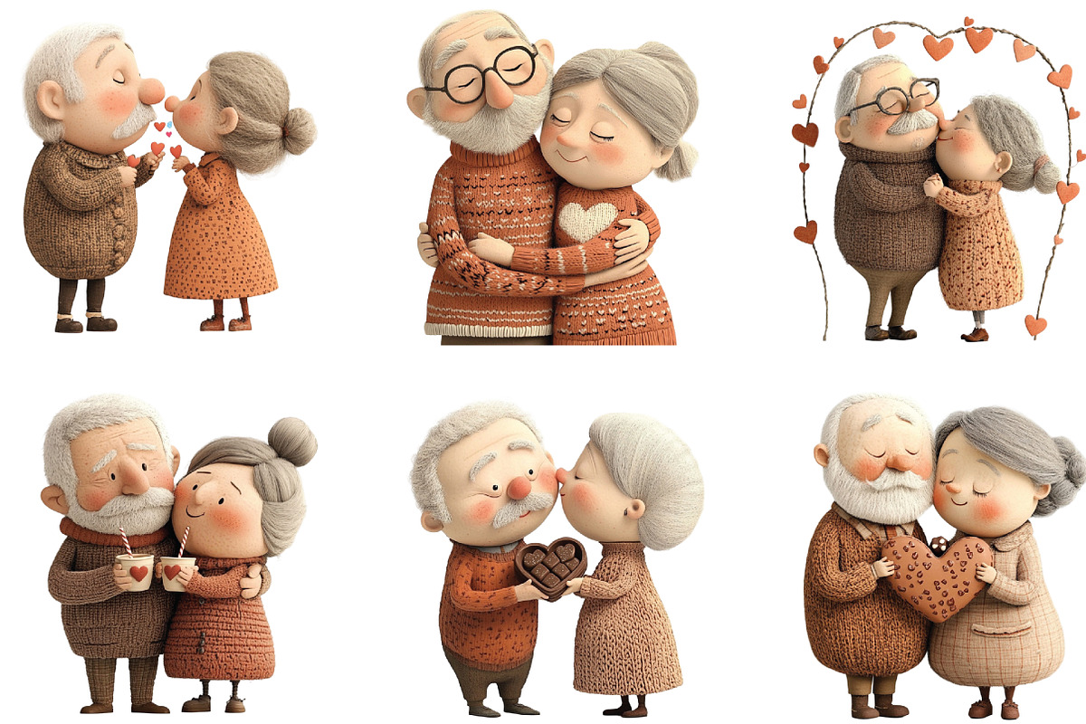 Whimsical Old Couple Valentine Day, an Illustration by CraftArtStudio (Photo 3 of 6)