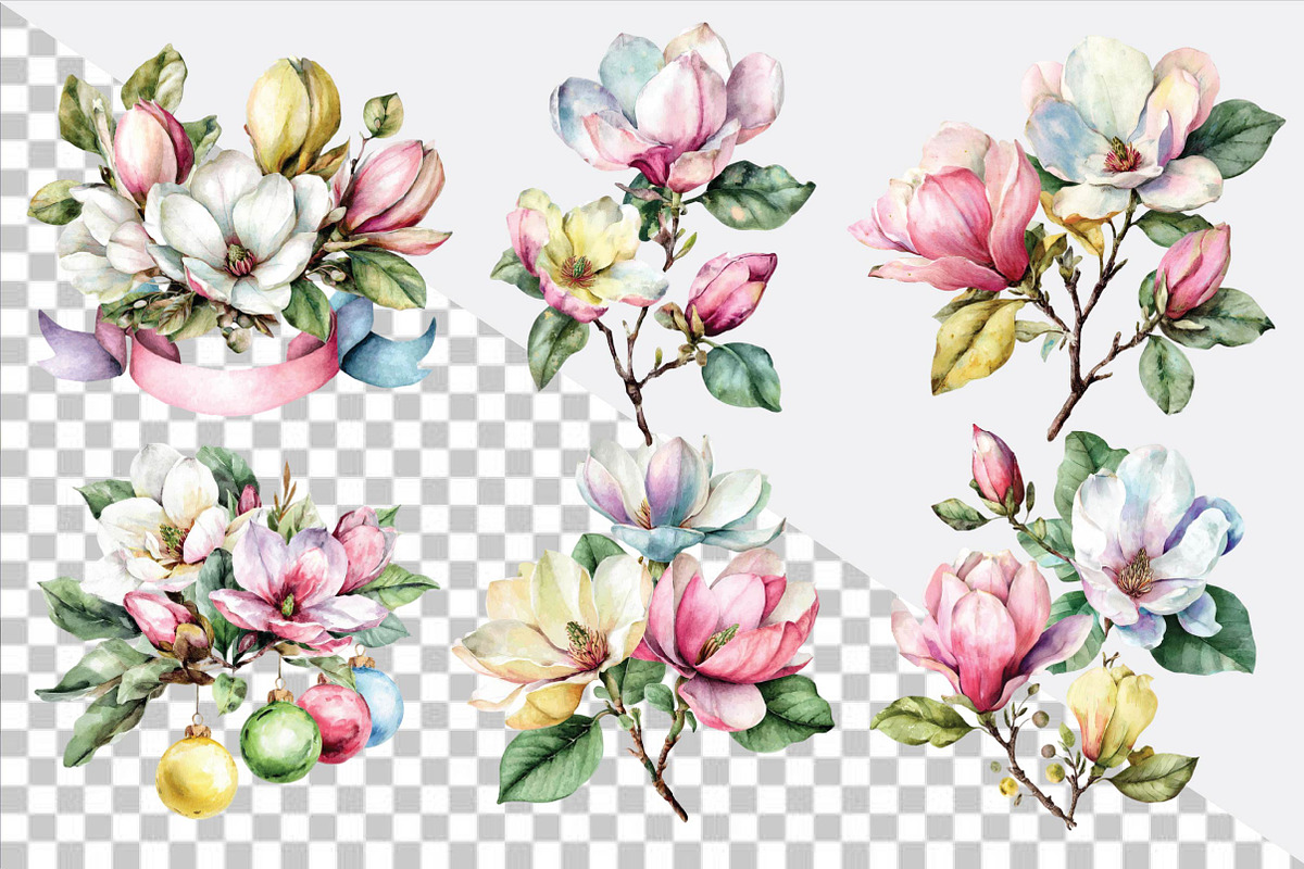 Watercolor Magnolia Flower Clipart, a Healthcare Illustration by SVGArt (Photo 2 of 4)