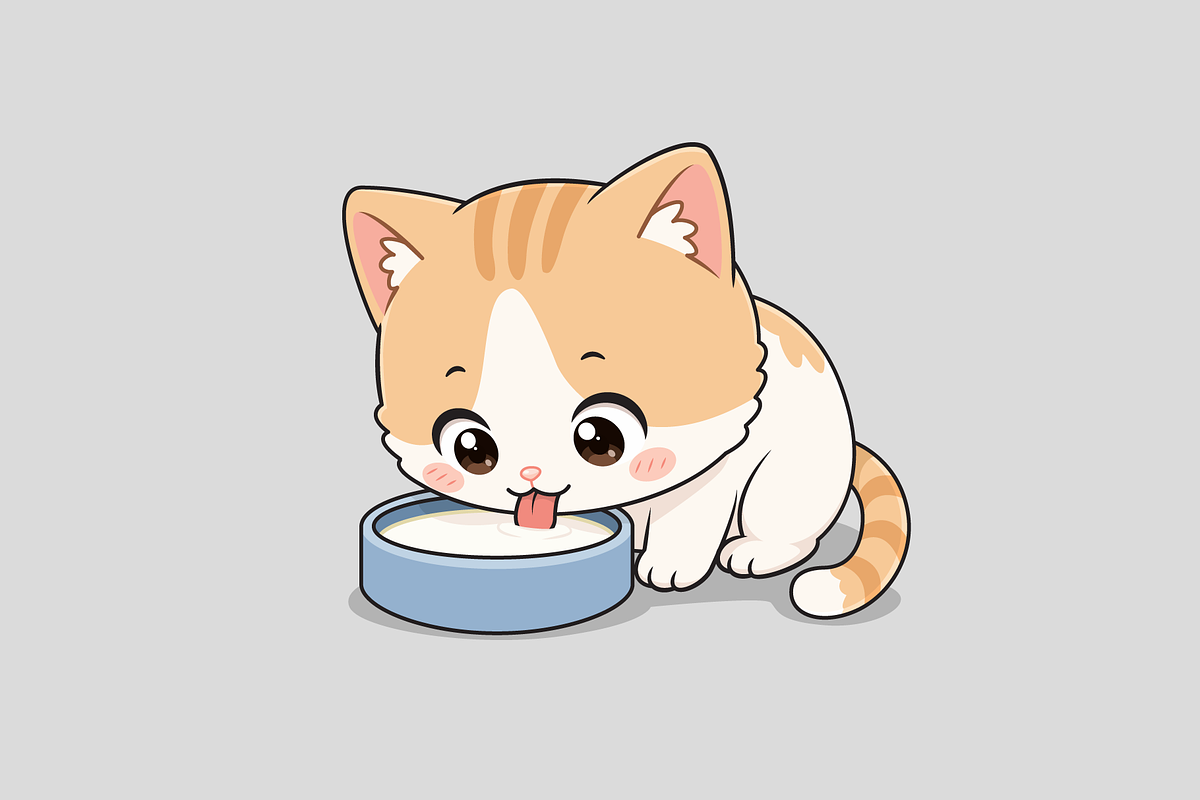 Cat Drinking Milk from Bowl Cartoon, an Animal Illustration by Artpon Illustration (Photo 3 of 3)