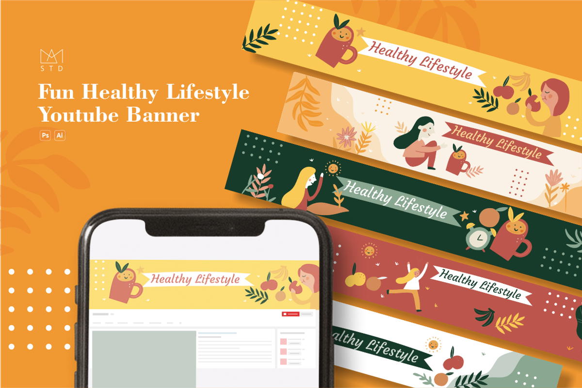 Fun Healthy Lifestyle Youtube Banner, a Social Media Template by AM studio (Photo 2 of 4)