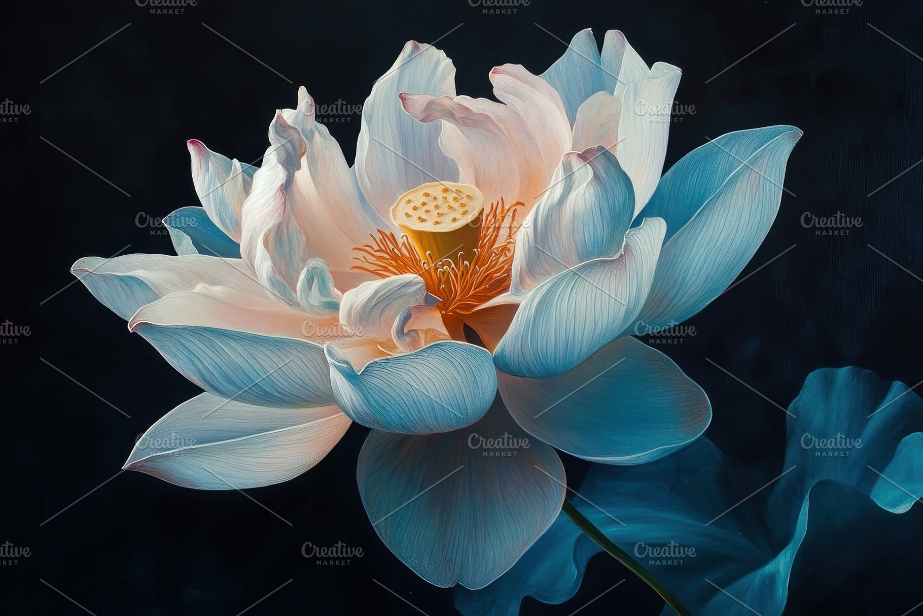 Beautiful blue lotus flower with del, a Photo by Tanuart