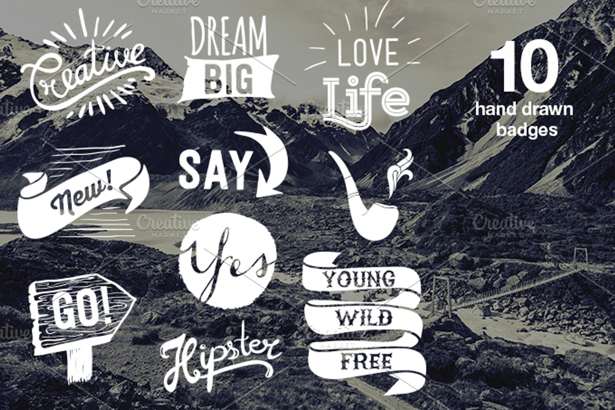 Hipster set of hand drawn badges, an Illustration by SoNice (Photo 1 of 4)