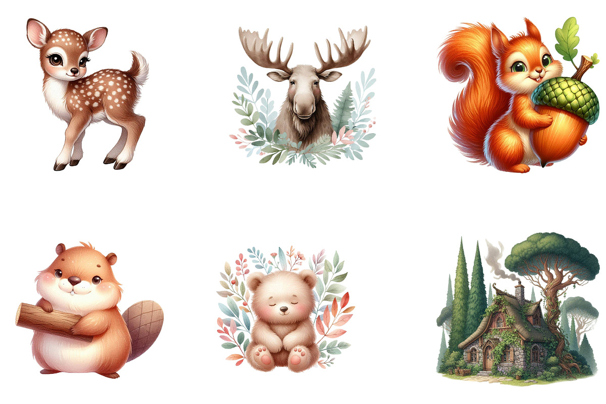 Cute Woodland Animal Clipart, a Seasonal Illustration by CreationArt (Photo 2 of 5)