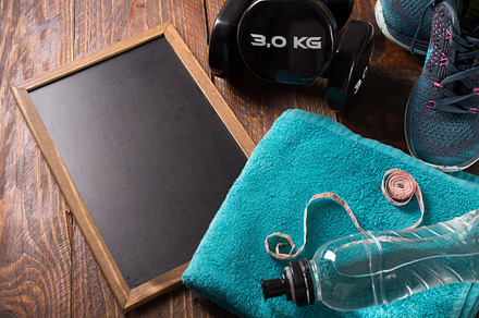 Fitness concept stock photo containing towel and blue, a Sports & Recreation Photo by peterzsuzsa