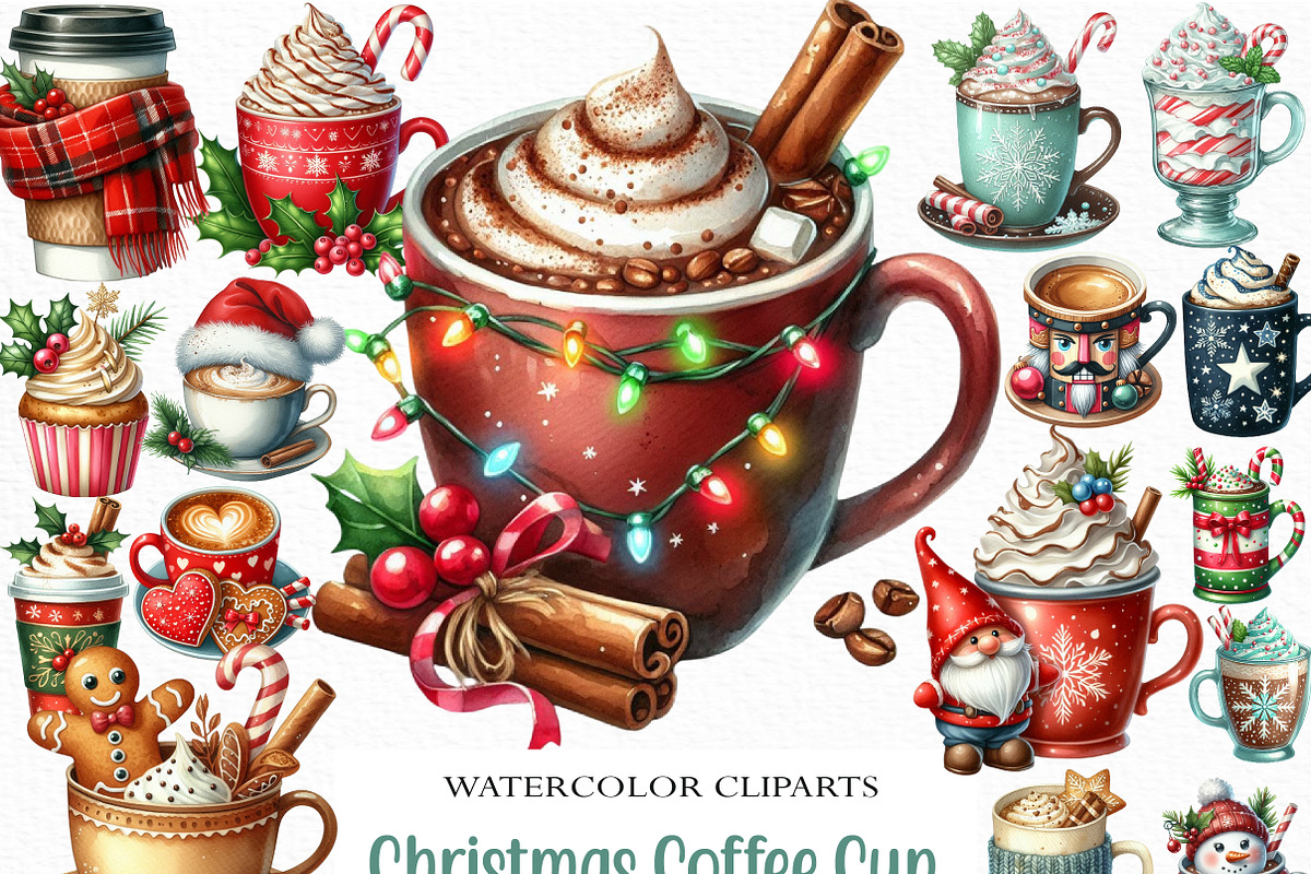 Christmas Coffee Cup Clipart, an Illustration by Craft Nest (Photo 1 of 6)