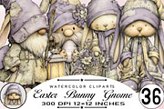 Bunny Gnome Watercolor Clipart, an Illustration by SVGArt (Thumbnail 1 of 7)