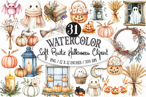 Soft Rustic Halloween Clipart, an Illustration by Designking