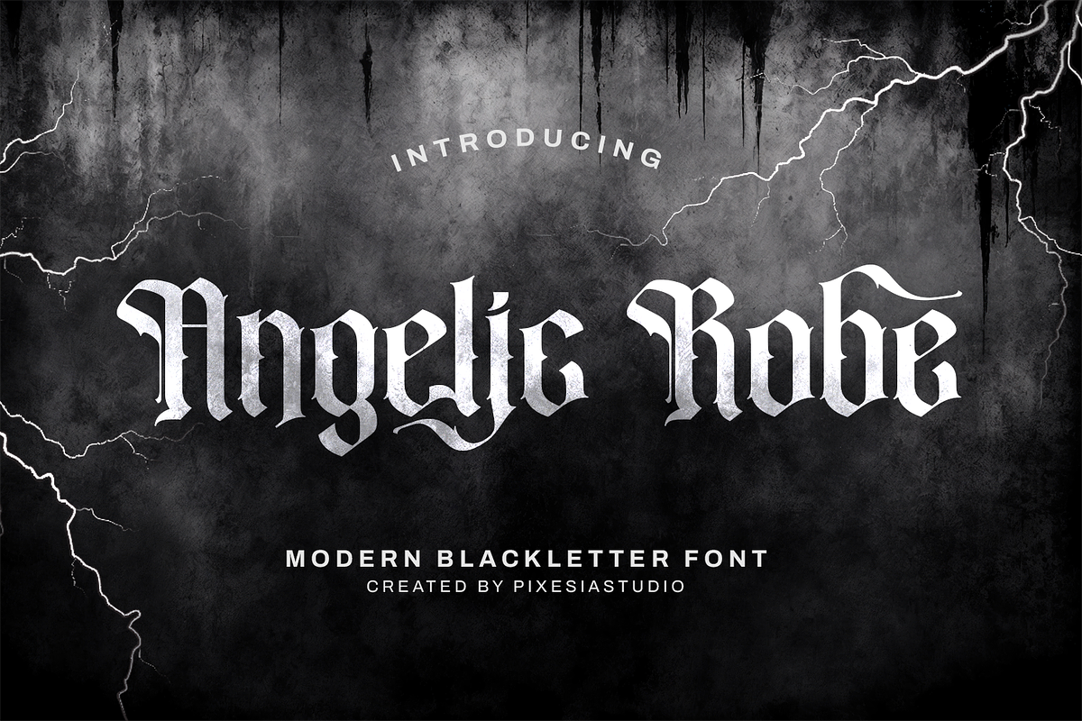 Angelic Robe - Blackletter Font, a Blackletter Font by Pixesia Studio (Photo 1 of 11)