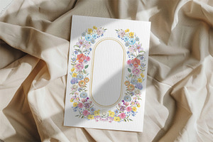 Watercolor floral frame with border