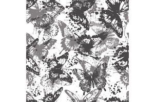 Seamless Pattern Gray Butterflies