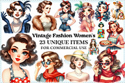 Vintage Fashion Women's Clipart, an Illustration by Craft Nest (Thumbnail 1 of 5)
