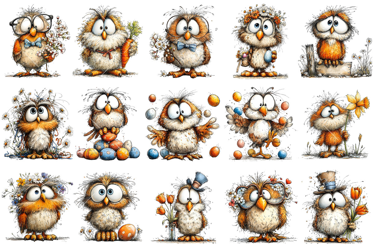 Funny Spring Owl Clipart, an Illustration by OK Design (Photo 3 of 6)